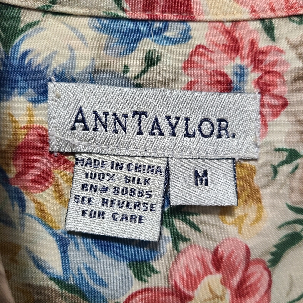 Ann‎ Taylor 100% Silk Multicolor Floral Blouse M